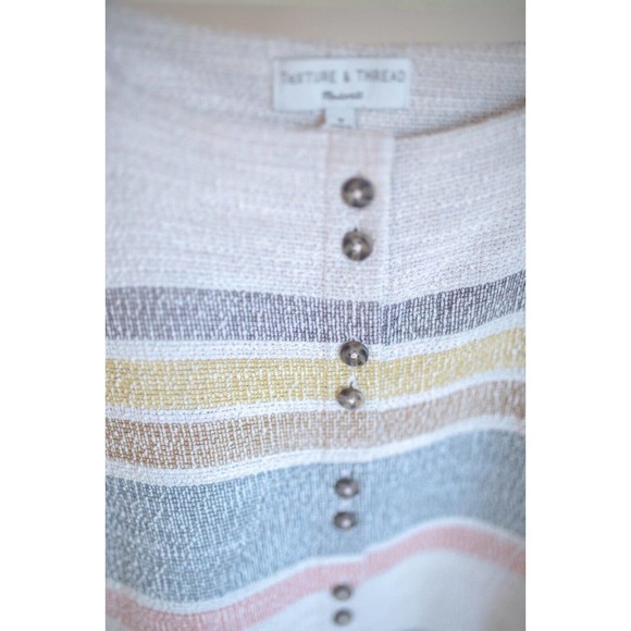 Madewell Texture & Thread Dress Cap Sleeve Button Front Striped Comfy SZ Medium - Picture 4 of 11